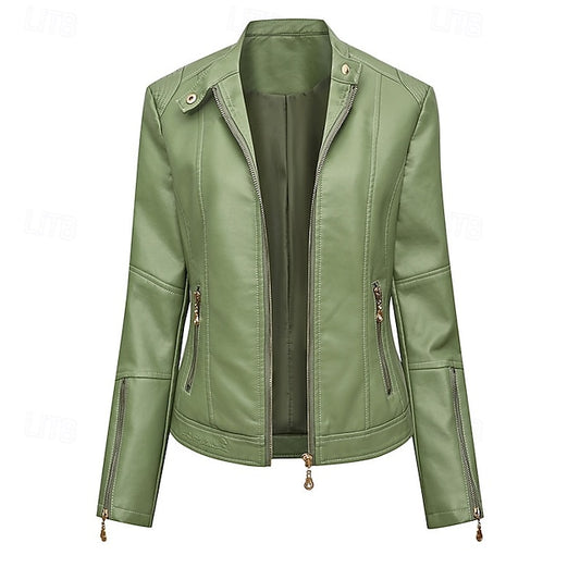 Women's Zipper Pocket Comfortable Jacket Leather Faux