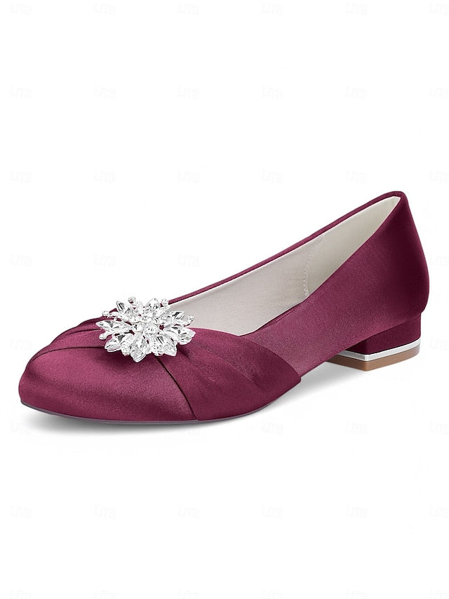 Women's – Elegant White Crystal Flats Wedding Satin