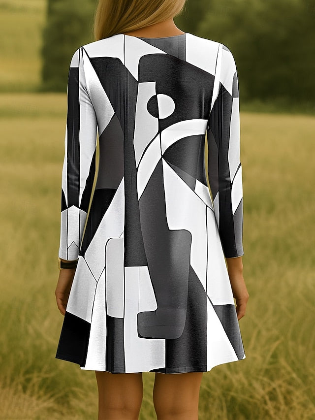 Women's Mini Dress Crew Neck Long Sleeve Casual Dress T