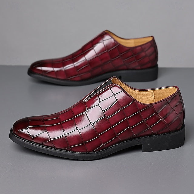 Men's Burgundy Shoes Crocodile Pattern – Slip-On