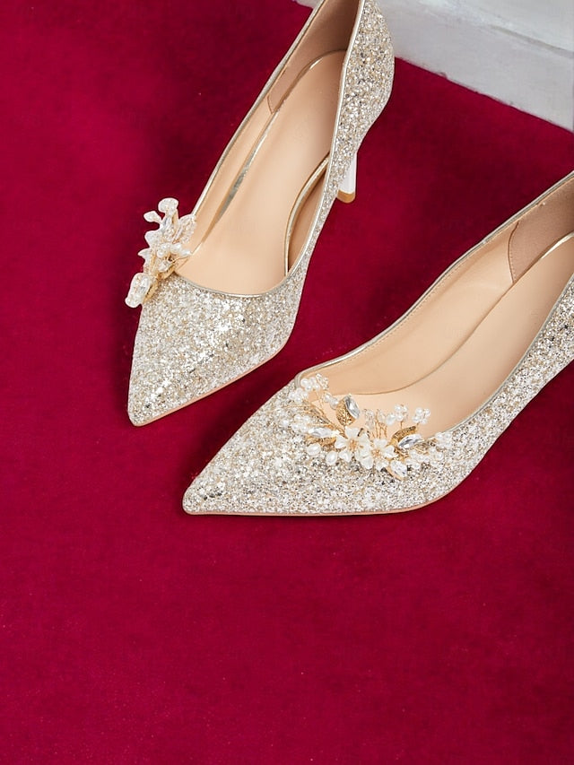 Heels Silver Glitter with Stiletto Floral Women's