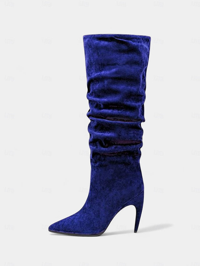 Women's Pointed Knee Toe Slouch High Velvet - Boots Green