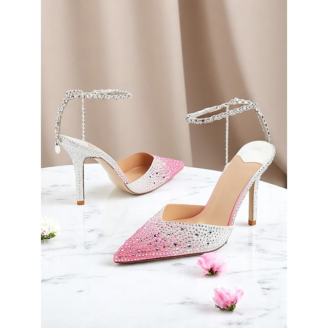 - Gradient Stiletto with Slingback Crystal Heels Women's