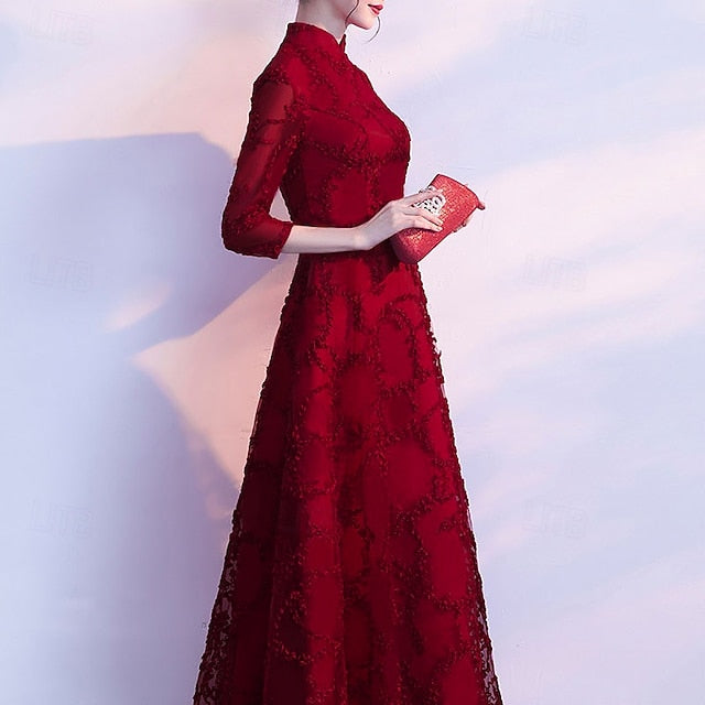 A-Line Evening Gown Vintage Dress Wedding Guest Prom Floor