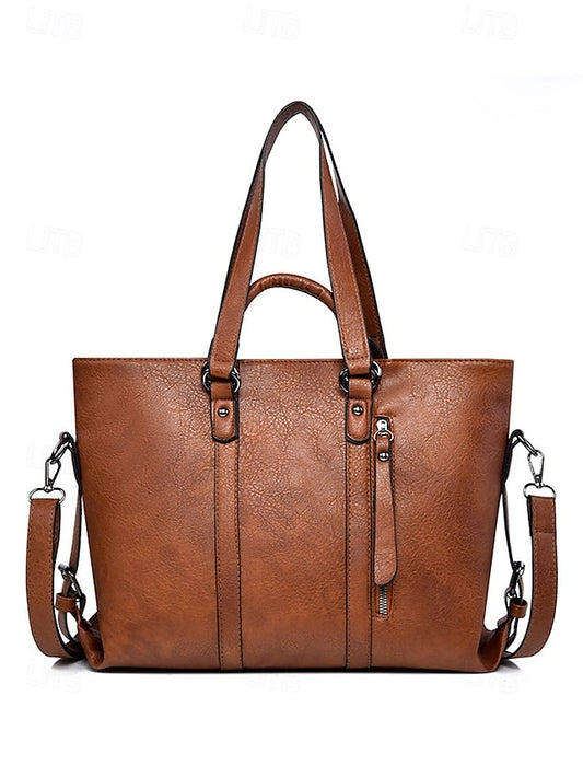 Women's Multi-Way Faux Leather Tote Bag with Top Handles