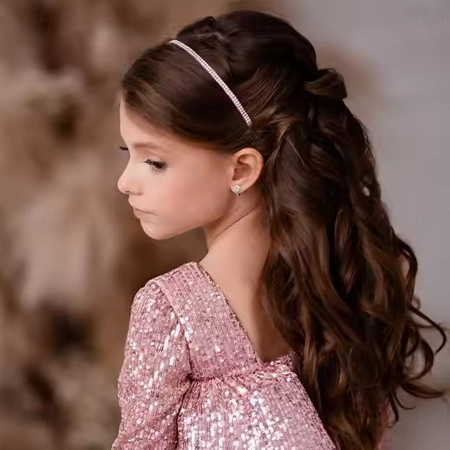 Girls' Sleeve Party Long Solid Dress Color Performance Kids