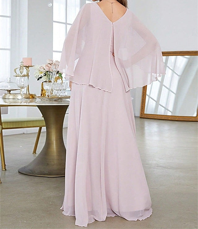 Neck Dress Elegant V the of Bride Party Mother Floor