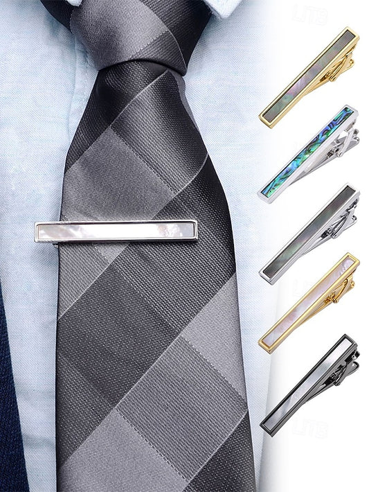 of Men's inlaid pearl and brass with mother tie clip