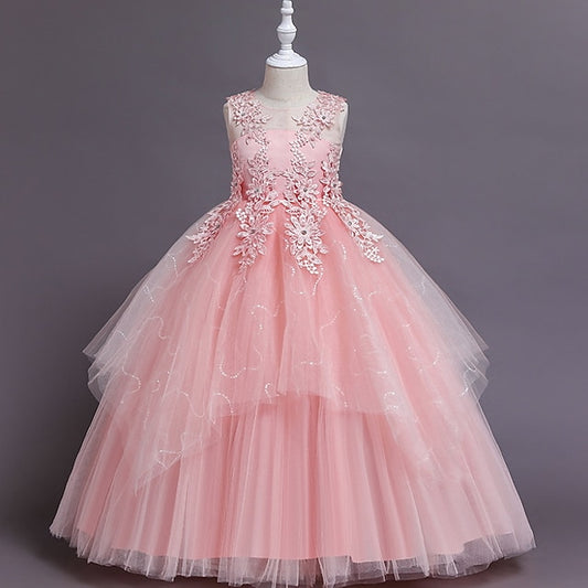 Solid Floral Colored Dress Line A Girls' Kids