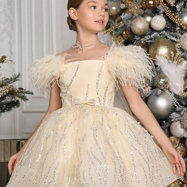 Performance Dress Party Color Sleeveless Kids Solid Girls'