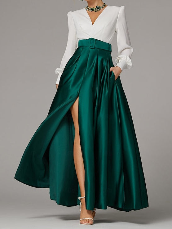 Formal Floor Split Evening A-Line Dress High Wedding Guest Gown