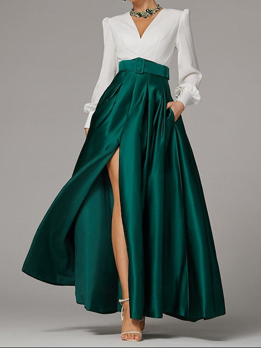 Formal Floor Split Evening A-Line Dress High Wedding Guest Gown