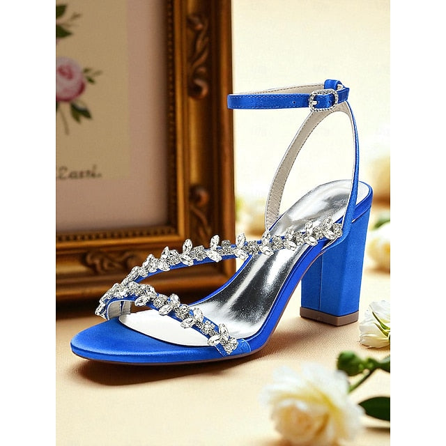 - Heel White Women's Block Rhinestone Straps with Sandals