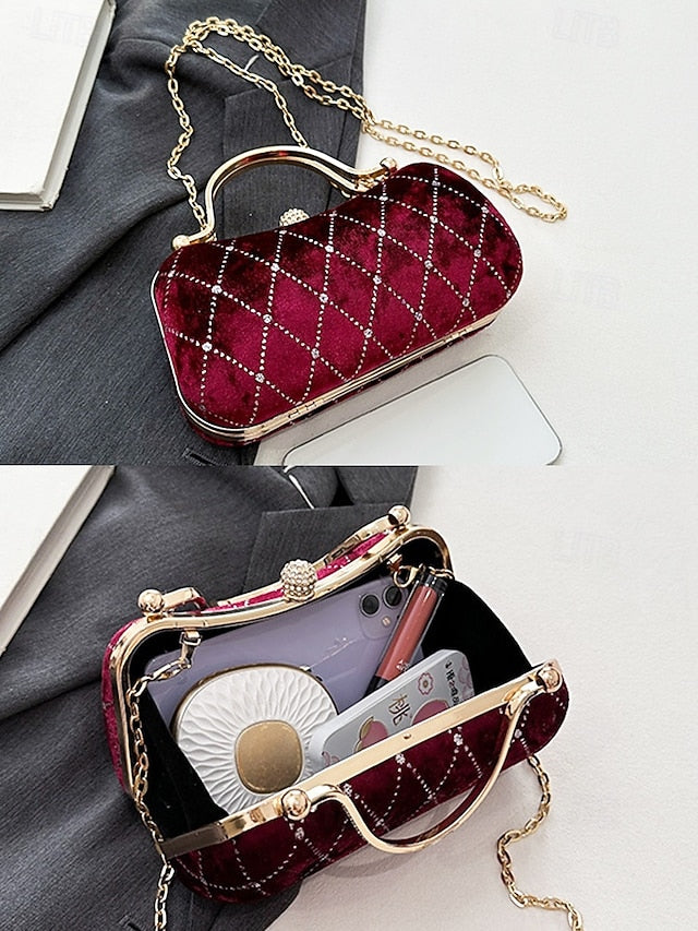 Women's Quilted - Purse with Velvet Diamond Evening Accents