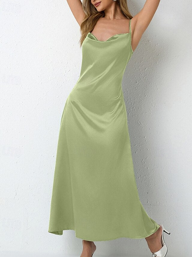 Women's Midi Dress Satin Dress Party Dress Cocktail Dress