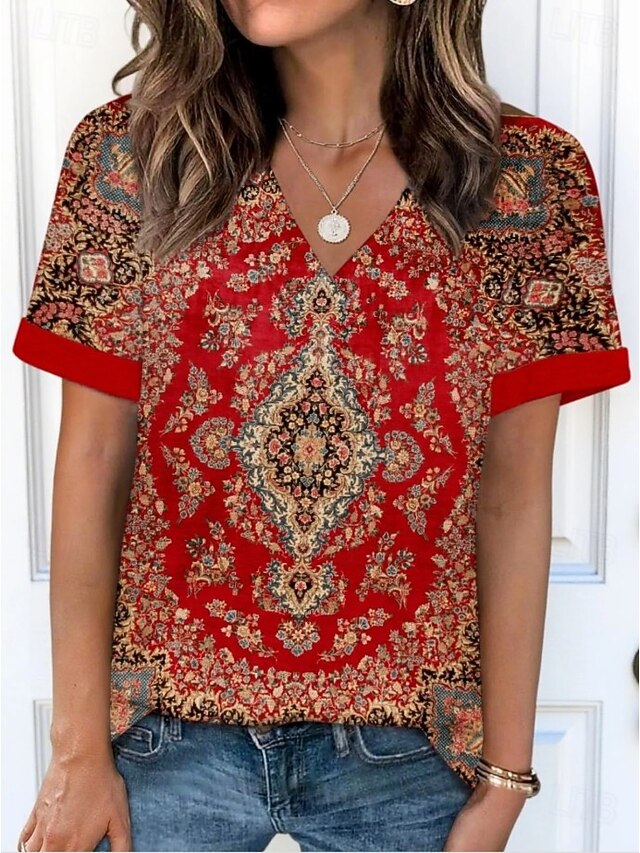 Women's T Shirt Floral Graphic Paisley Bohemia Vintage