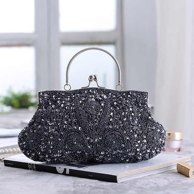 White Beaded Evening Purse Vintage – Clutch Women's