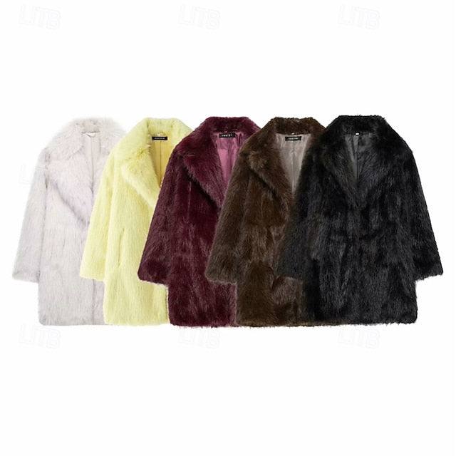 Comfortable Fur Furs Coat Women's Pocket Faux Warm