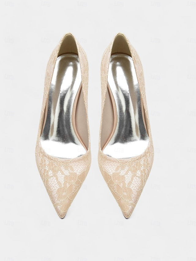 Stiletto - Pointed-Toe Women's Heels Lace-Embroidered