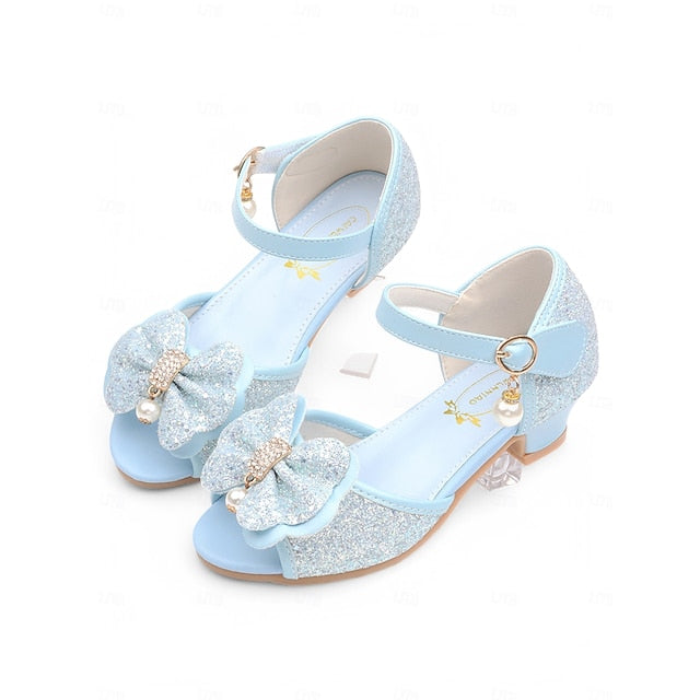 Girls' Pearl Accent Glitter with Purple Sandals Bow