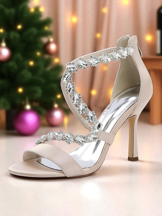 Women's White Rhinestone - Heel Strappy Sandals High