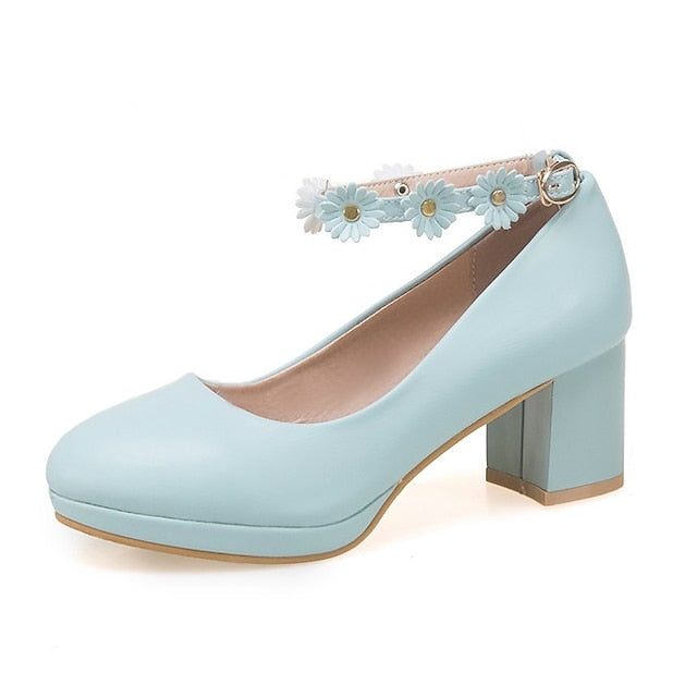 Daisy Block with Heel Flower White Girls' Ankle Shoes