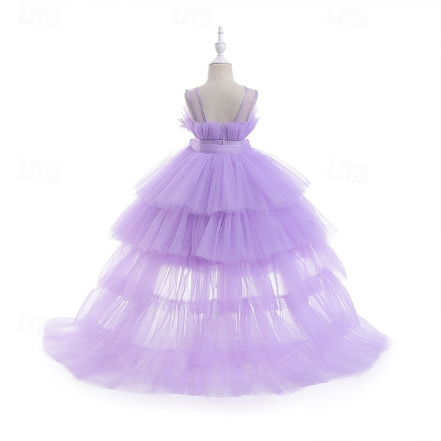 Kids Party Sleeveless Girls' Solid Dress Performance Color