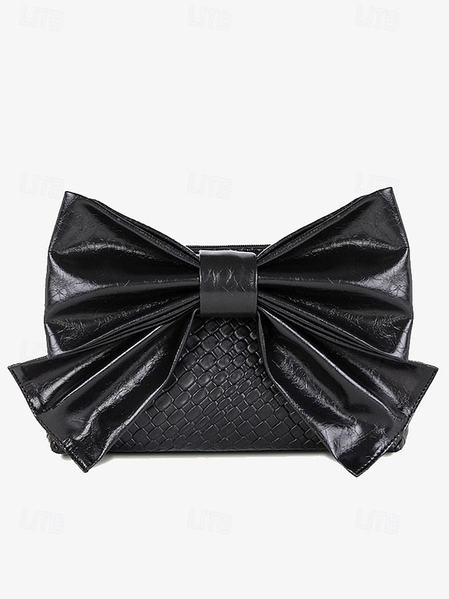 Gold Bow Oversized Women&#39;s with Bag Faux Clutch Leather