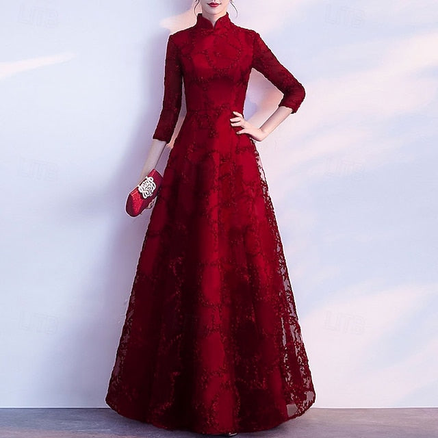 A-Line Evening Gown Vintage Dress Wedding Guest Prom Floor