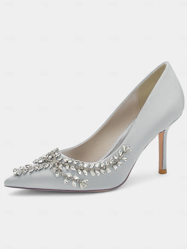 – Rhinestone-Embellished Satin Stiletto Heels Women's