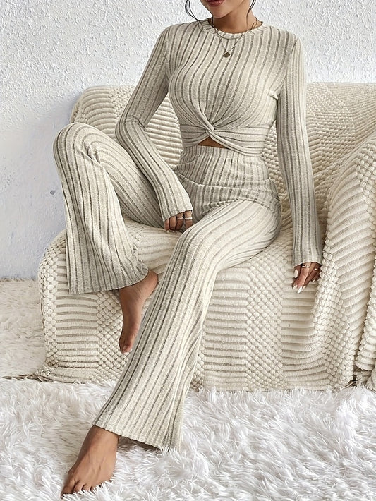 Women's Pants Sets Bolero Top Long Sleeve Crew Neck Solid