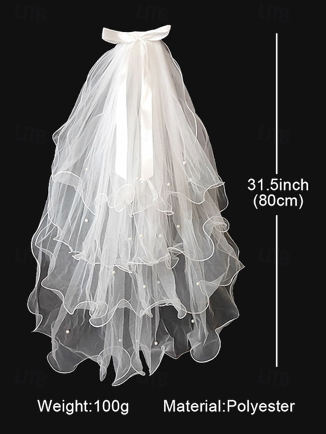 Satin with and Veil Elegant Ribbon Bridal Soft Ivory - Tulle