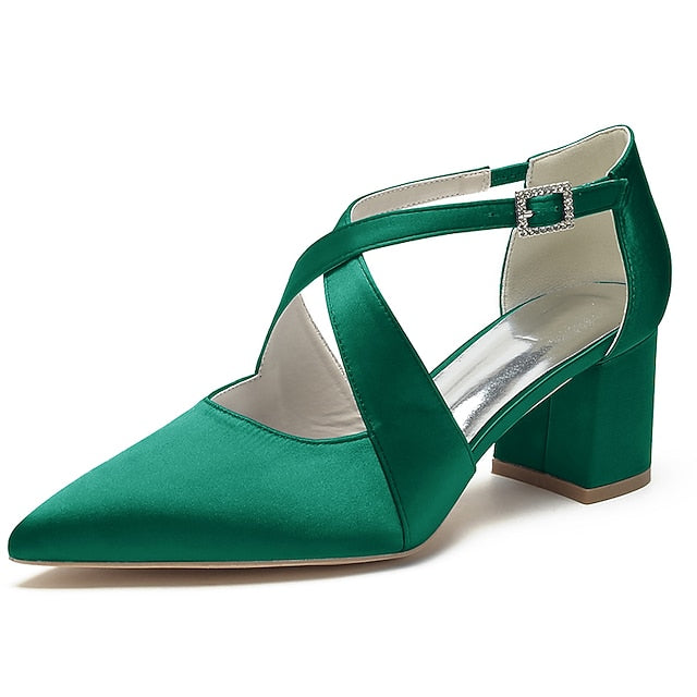 Heels Elegant Women's Pointed – White Toe Block Satin