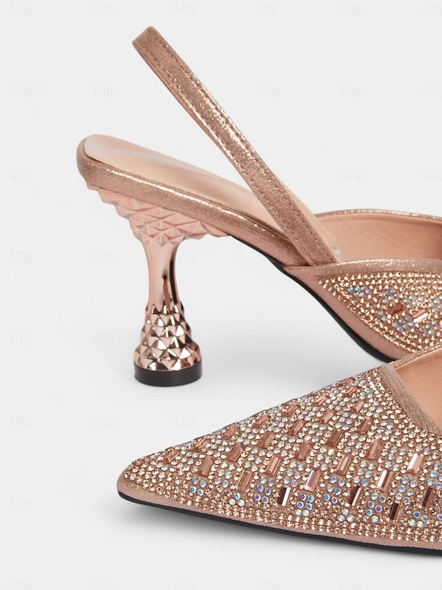 Heels Geometric Gold with Rhinestone Women's Rose Slingback