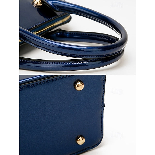 Women's Elegant Patent Shiny Tote Green Leather - Bag