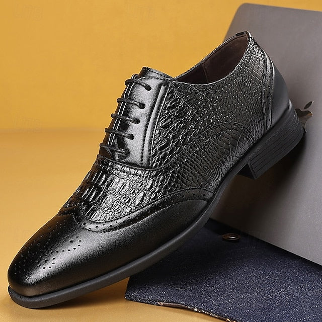 Crocodile Faux Shoes Pattern – Leather Men's Brown Oxford