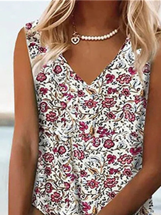 Women's Tank Dress Floral Ditsy Floral Print V Neck Midi