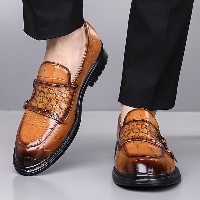 Loafers Leather with Faux Crocodile Pattern Brown Men's –