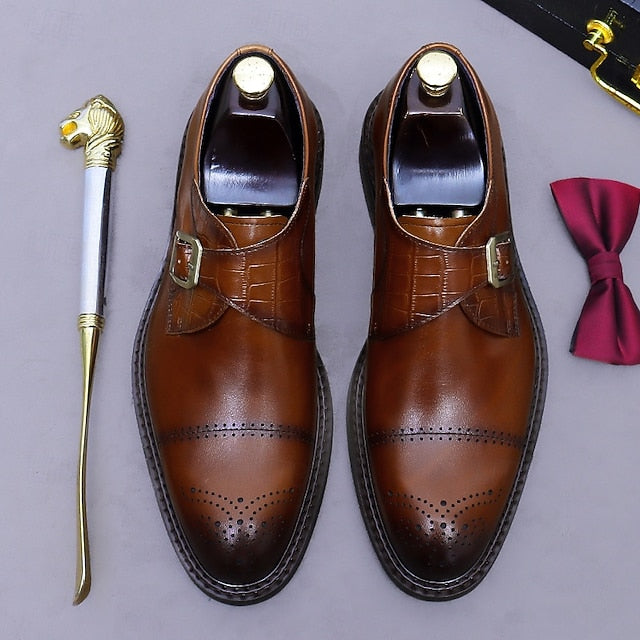 Black Strap Men's First Genuine Leather Monk Shoes-