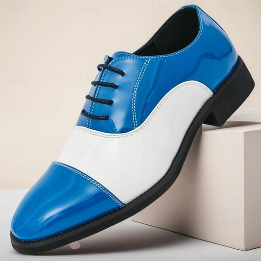 Polished Men's White Shoes Blue with and Oxford