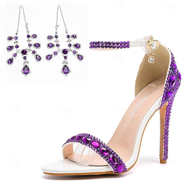 Ankle Women's Matching Stiletto with Rhinestone Green Heels