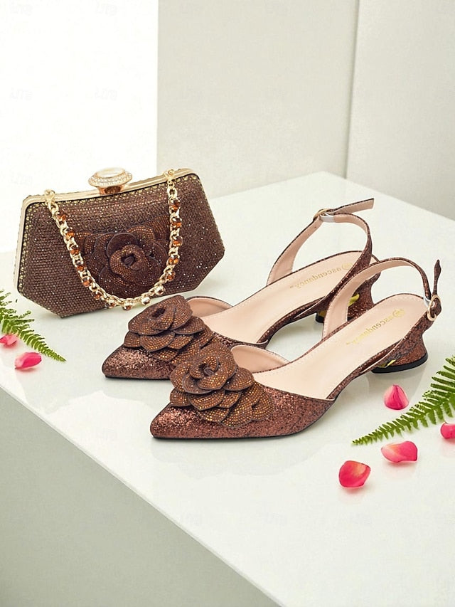 Slingback Matching Clutch Glitter Women's Heels Evening and