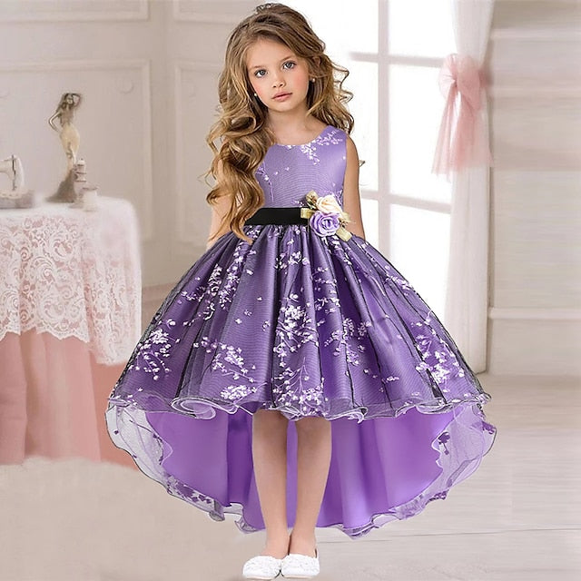 Sleeveless Solid Girls' Kids Dress Colored Wedding Floral
