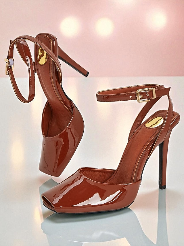 Green - Peep Dark High Women's Heels Patent Leather Toe