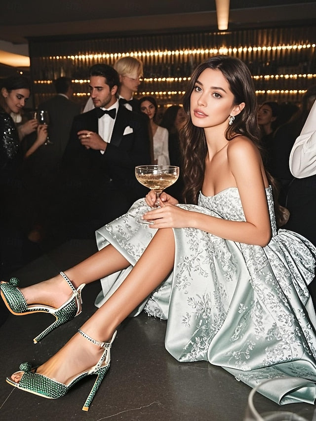 with Embellished Rhinestone Sandals Stiletto Women's Heel