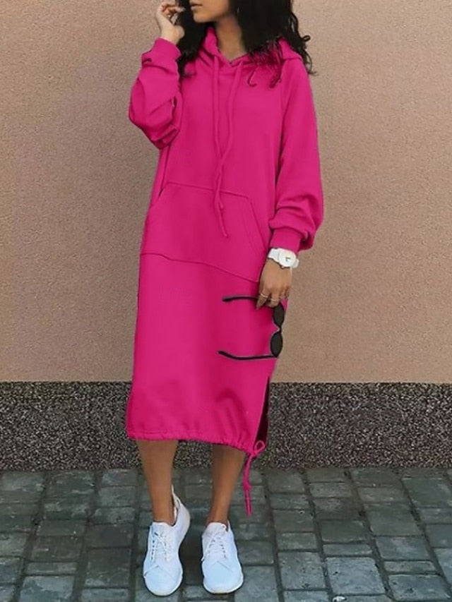 Women's Hoodie Dress Midi Dress Shift Dress Casual Outdoor