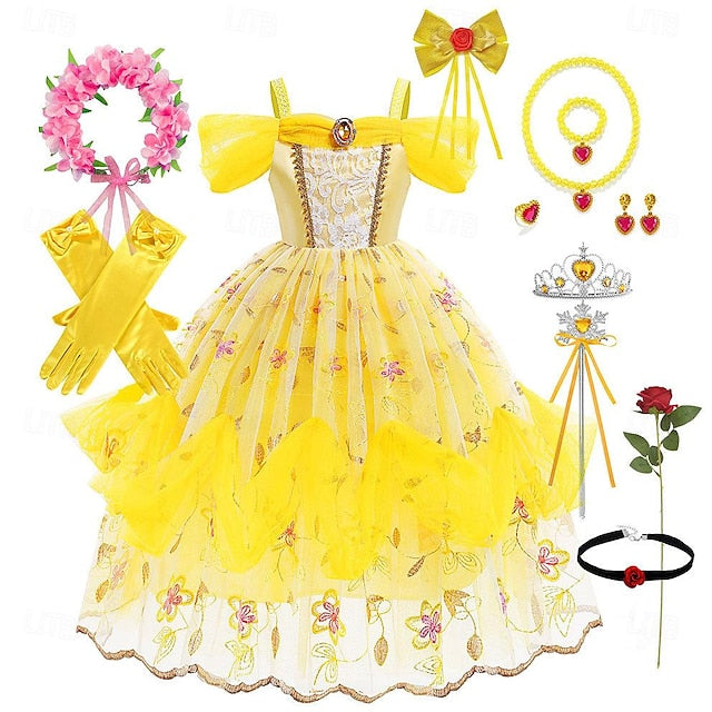 Dress Princess Girl Beast and Belle Flower Beauty the Cute