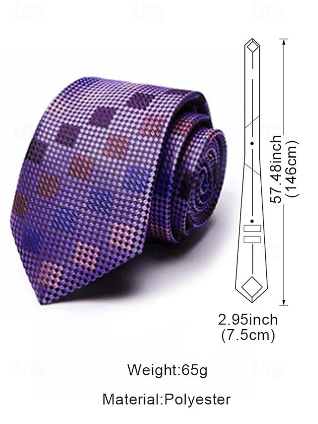 Pocket – Purple and Checkered Set Tie Square Silk Men's