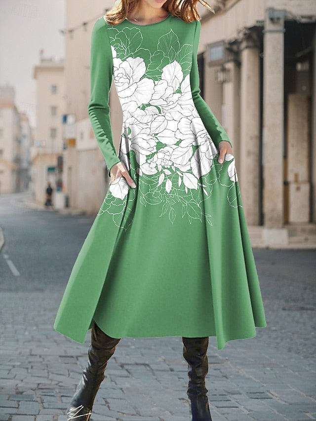 Women's Midi Dress A Line Dress Fit And Flare Dress