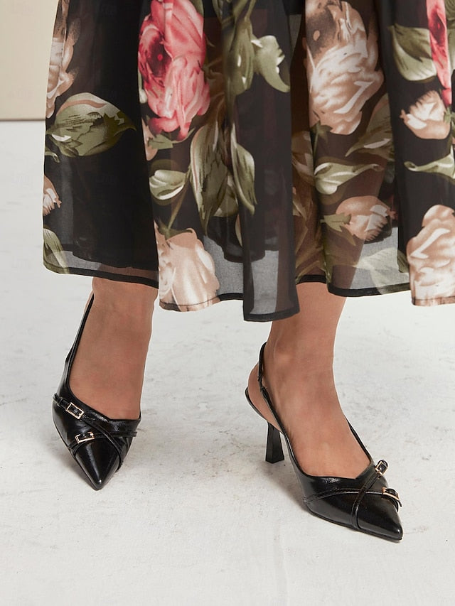 Black with Elegant Slingback Toe Heels Pointed Women's